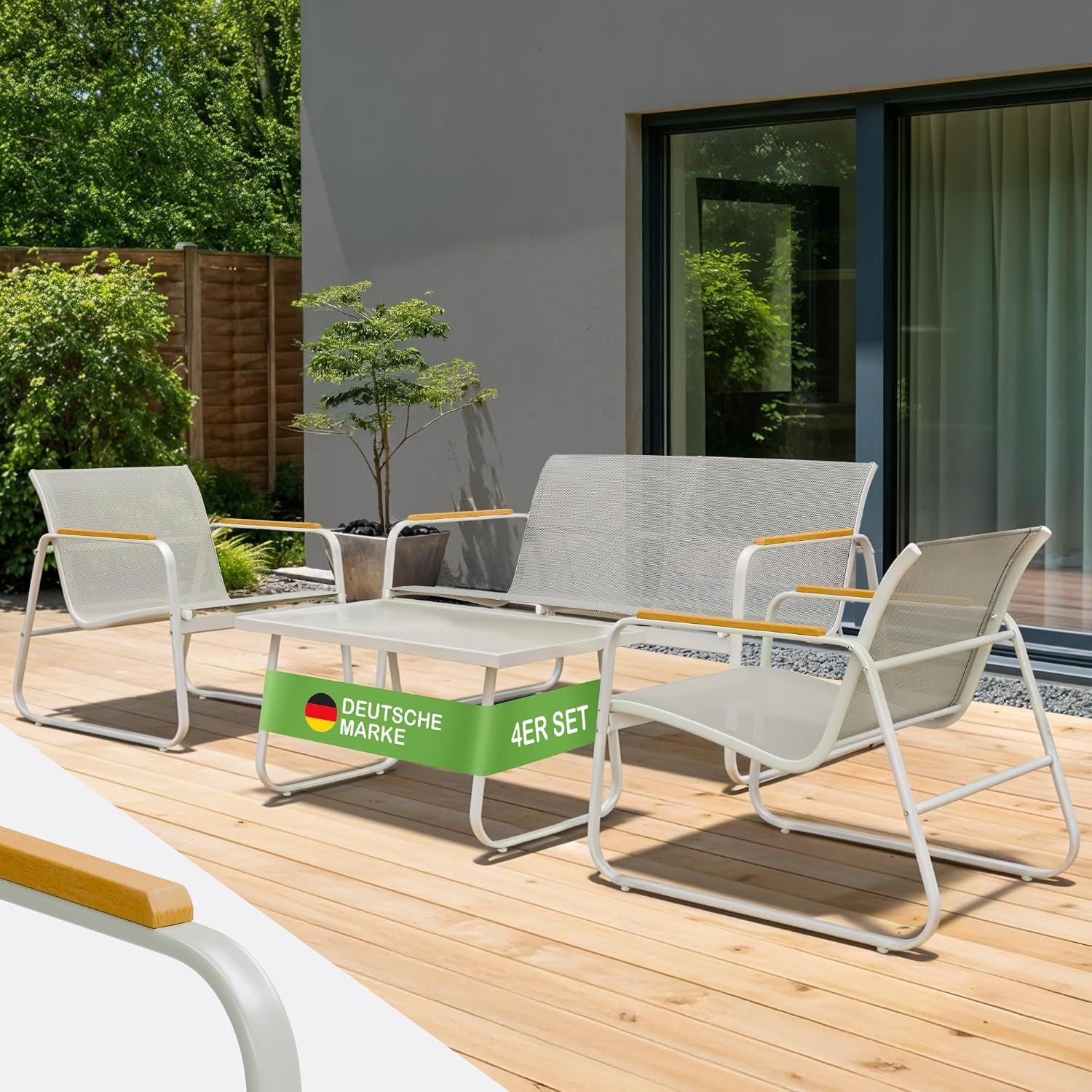 Hochwertige Blumtal Gartenmoebel Set 4er Balkonmoebel Set geeignet fuer 4 Personen 2 x Sessel 1 x Bank 1 x Terrassenmoebel aussen Gartenlounge Balkon Moebel Moebelsets GartenloungeSet Lounge grau Variante 449