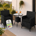 Hochwertige Polyrattan Balkon Set 2 Personen ausgestattet mit Glasplatte 2 Stuehlen Wetterfeste Balkonmoebel Auflagen waschbar schwarz grau Variante 9