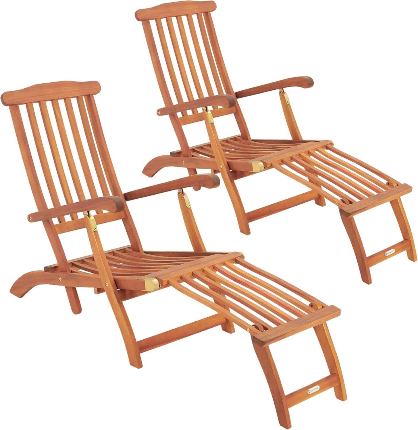 Hochwertige 2X Sonnenliege platzsparend Holz 2 Personen Rueckenlehne 4 Fach verstellbar Fussteil abnehmbar Liegestuhl Akazie FSC zertifiziert Armlehne Balkon Variante 480