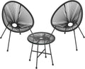 Hochwertige Balkonmoebel Gartenmoebel Set 3er Set GartenloungeSet Terrassenmoebel Bistrobistrotischoberflaeche aus Glas 2 Stuehle Innen und Aussenbereich geeignet fuer Terrasse Balkon im Freien schwarz GGF013B02 Variante 419