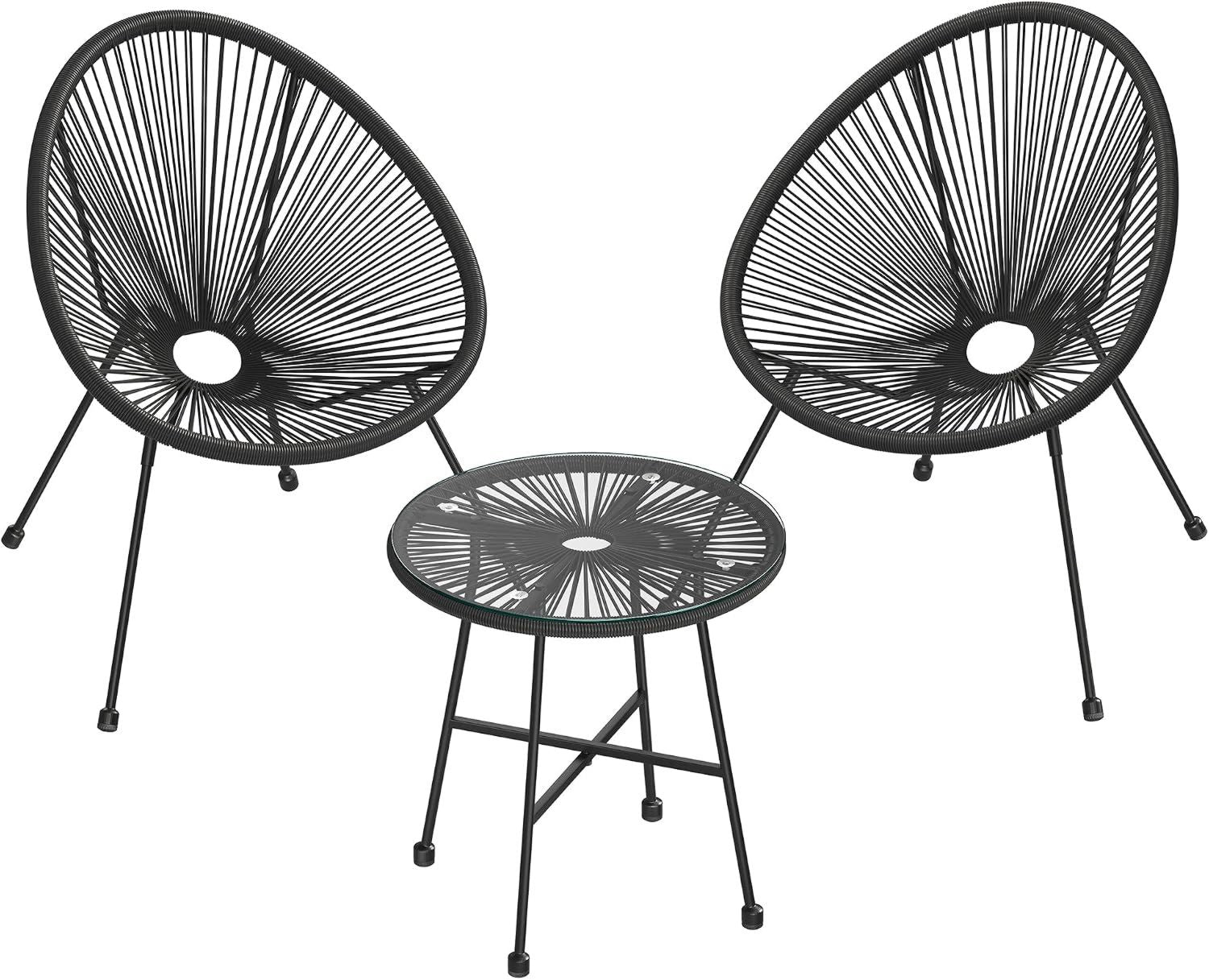 Hochwertige Balkonmoebel Gartenmoebel Set 3er Set GartenloungeSet Terrassenmoebel Bistrobistrotischoberflaeche aus Glas 2 Stuehle Innen und Aussenbereich geeignet fuer Terrasse Balkon im Freien schwarz GGF013B02 Variante 419
