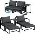 Hochwertige GartenmoebelSet 5 teilig Gartenmoebel Set ausgestattet mit 2 Sessel 2 Hocker 1 BalkonmoebelSet Metallgestell schwarz inkl Sitzpolster anthrazit TerrassenmoebelSet geeignet fuer 2 bis 4 Personen wetterbestaendig Variante 1