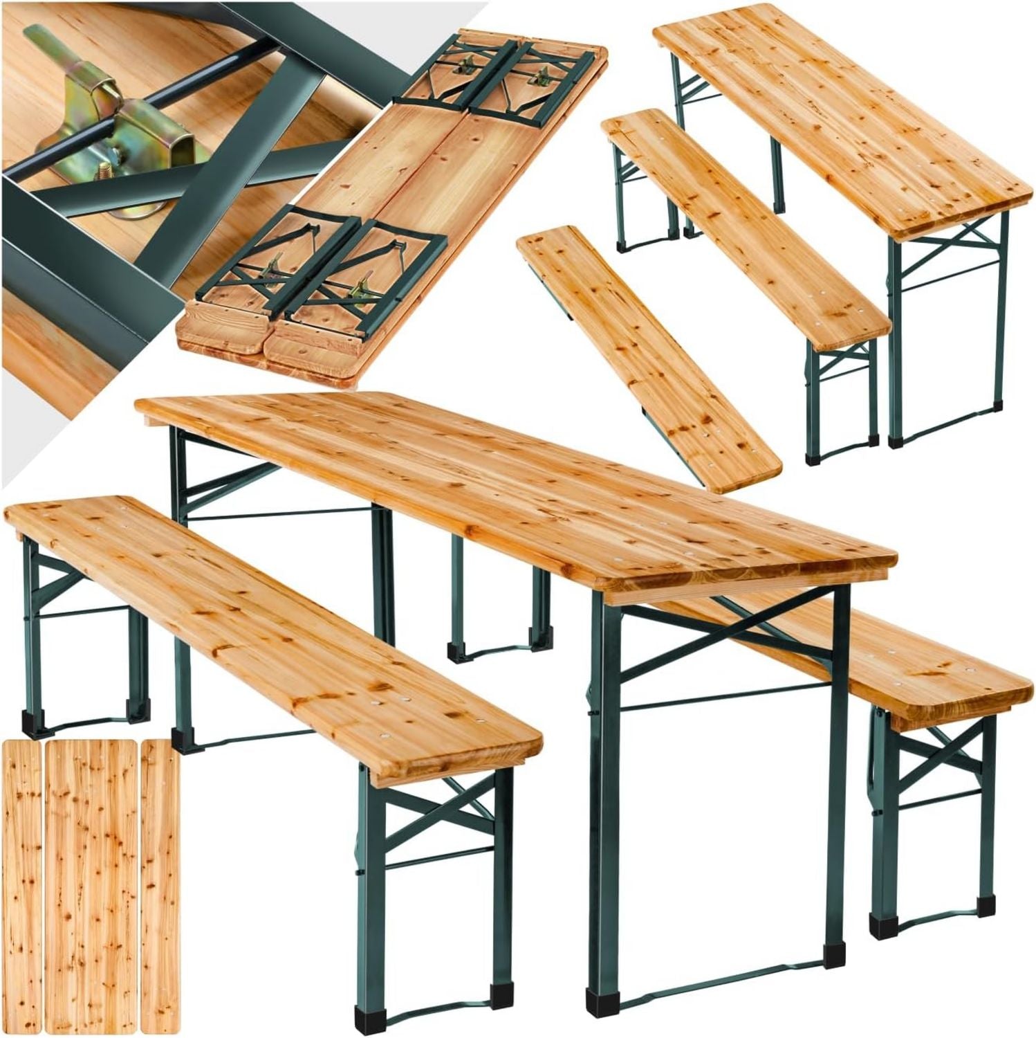 Hochwertige tectake Bierzeltgarnitur platzsparend Biertisch Klapptisch ausgestattet mit 2X Bierbank Gartenmoebel Set Camping Zubehoer Klapptisch Esstisch Camping faltbar Balkontisch Campingtisch platzsparend Variante 484