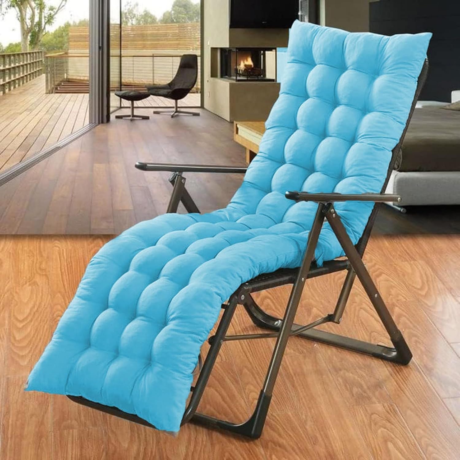Hochwertige Extra dickes Kissen geeignet fuer Sonnenliege weich und bequem fuer Terrasse Balkon Erkerfenster gepolstertes Schaukelstuhlkissen Himmelblau 120 x 45 cm Gartenmoebel Zubehoer Variante 34