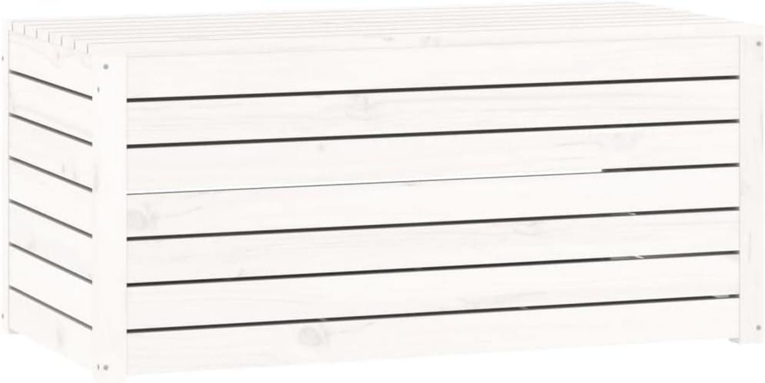 Hochwertige Kissenbox Auflagenbox ausgestattet mit Deckel Kissenbox mit Stauraum Aufbewahrungsbox Gartentruhe Holztruhe Weiss Massivholz Kiefer Variante 563